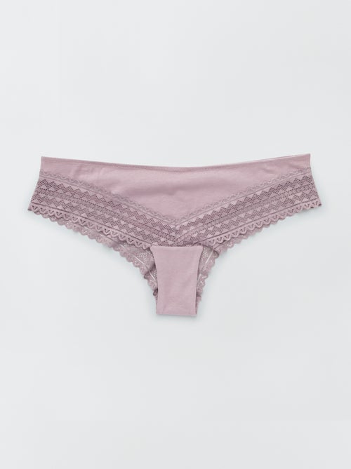 Set di 3 tanga in cotone e pizzo - Kiabi