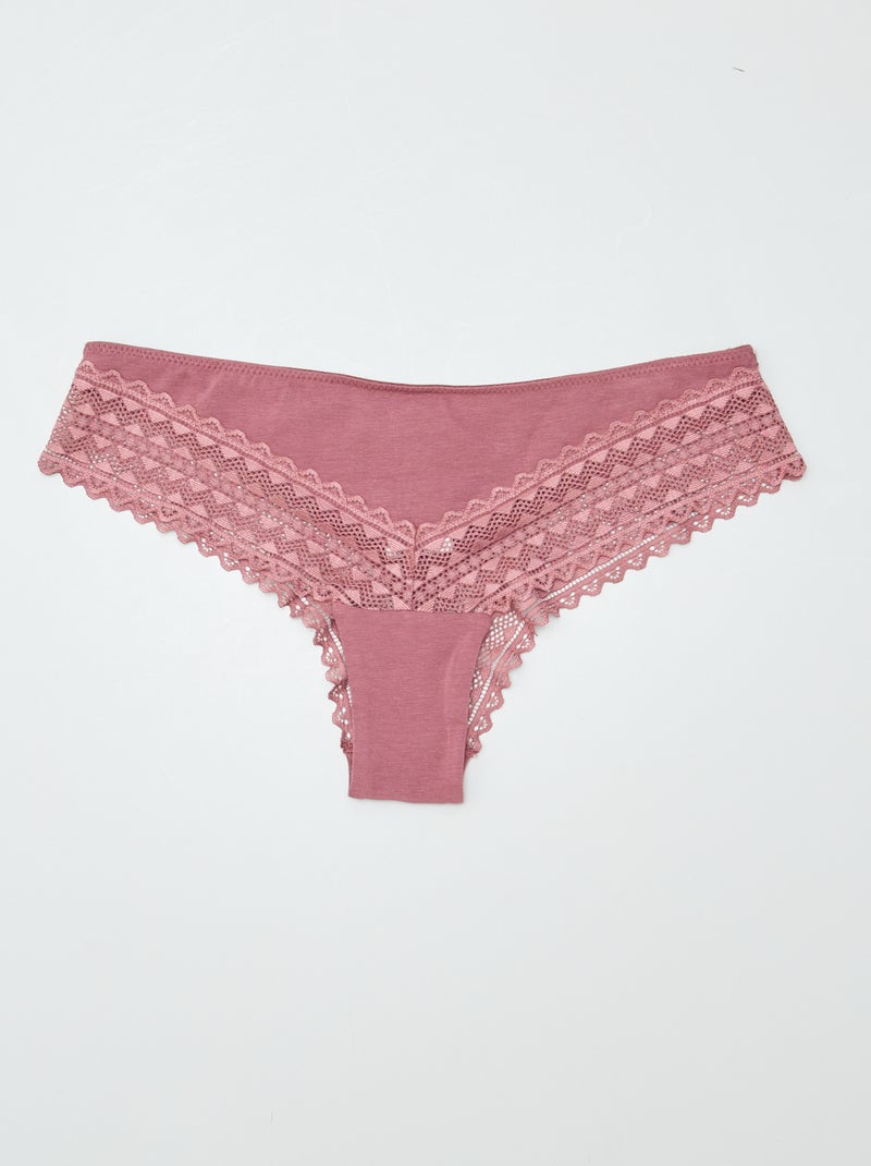 Set di 3 tanga in cotone e pizzo VIOLA - Kiabi