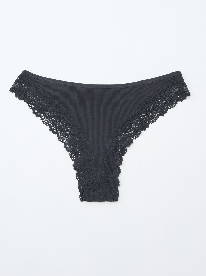 Set di 3 tanga in maglia a costine Nero - Kiabi