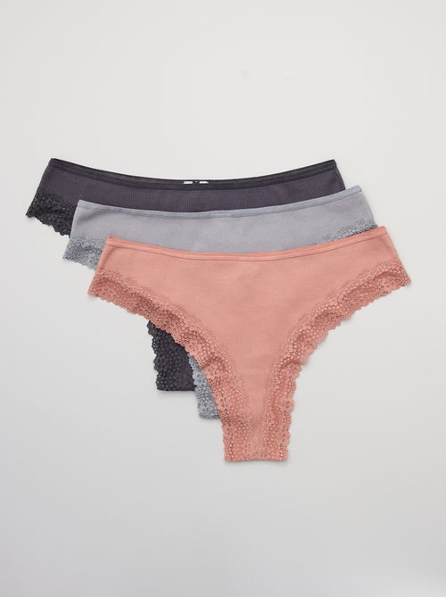 Set di 3 tanga in maglia a costine - Kiabi