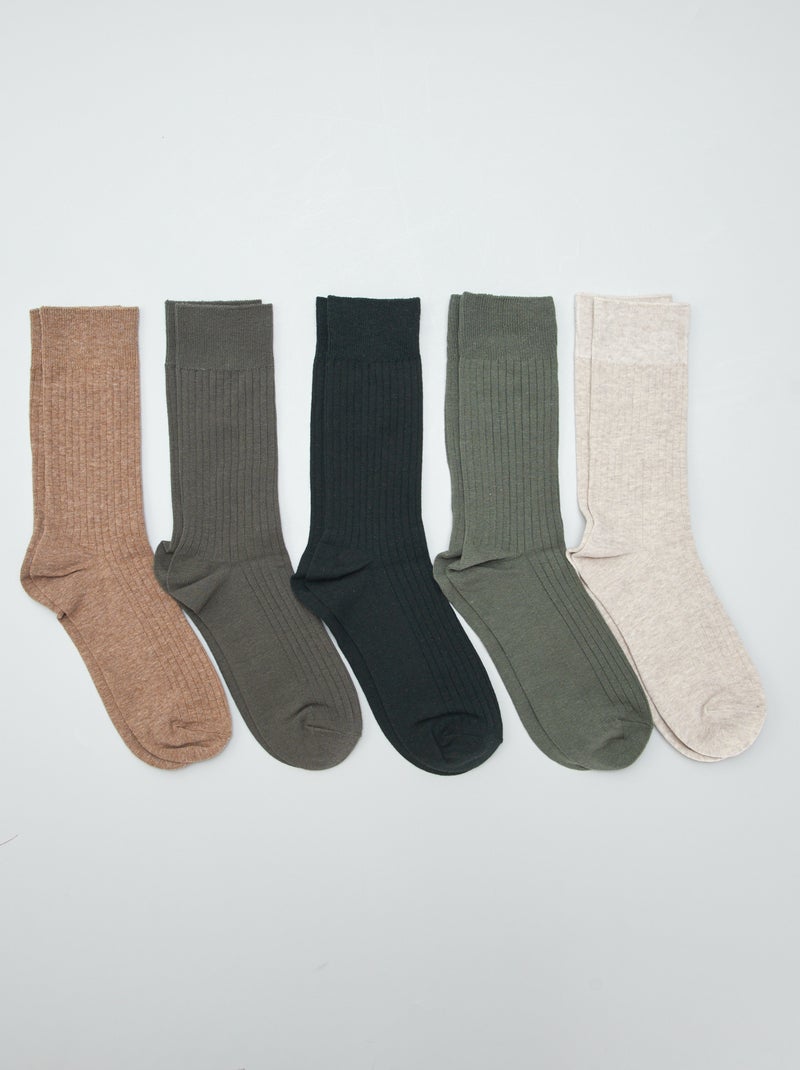 Set di 5 calzini a costine KAKI - Kiabi
