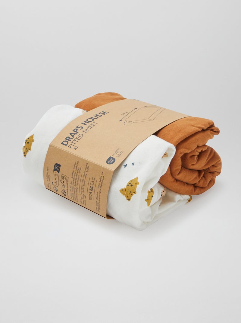 Set of 2 Cotton Fitted Sheets WHITE - Kiabi