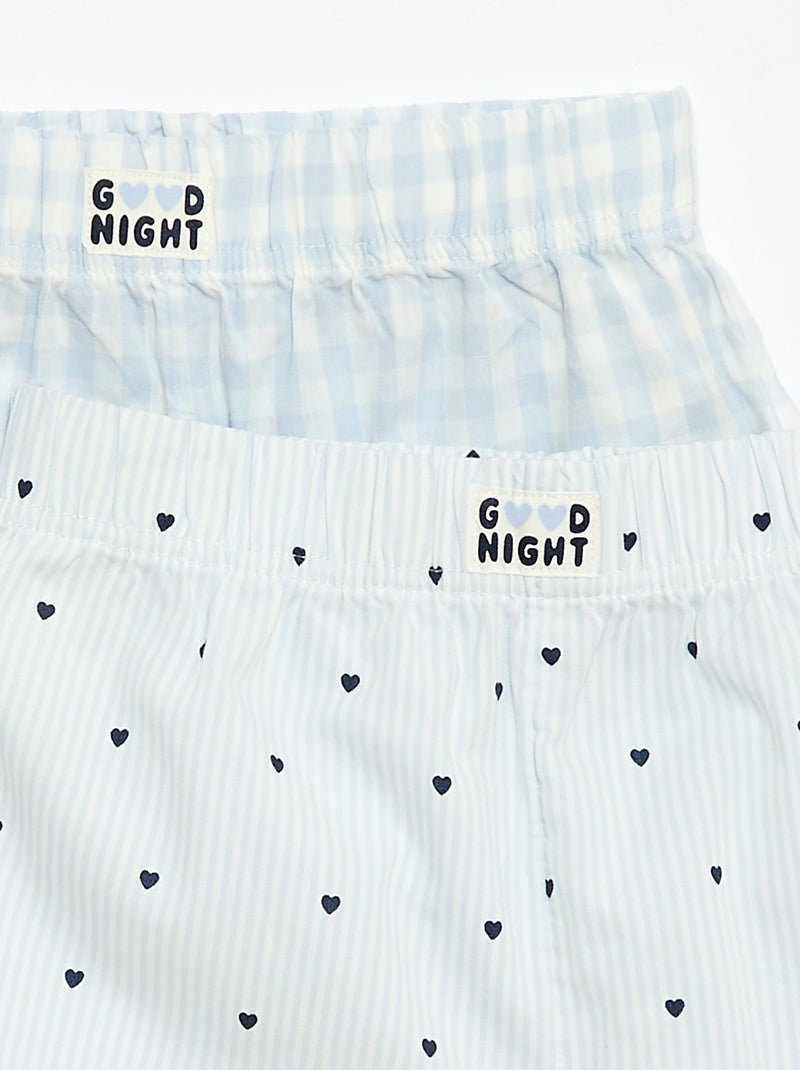 Set of 2 Cotton Poplin Sleep Shorts Blue - Kiabi