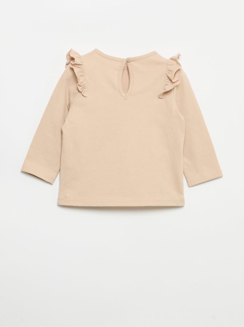 Set of 2 long-sleeved cotton jersey t-shirts Beige - Kiabi