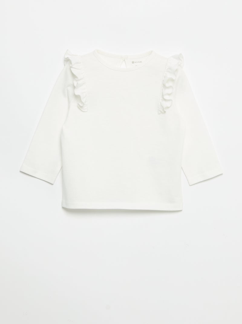 Set of 2 long-sleeved cotton jersey t-shirts White - Kiabi