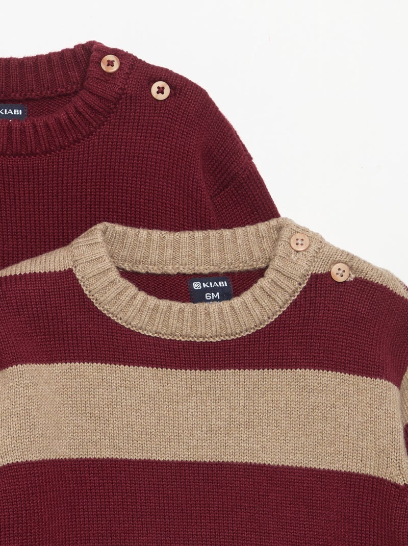 Set of 2 sweaters - 1 striped + 1 plain Red - Kiabi