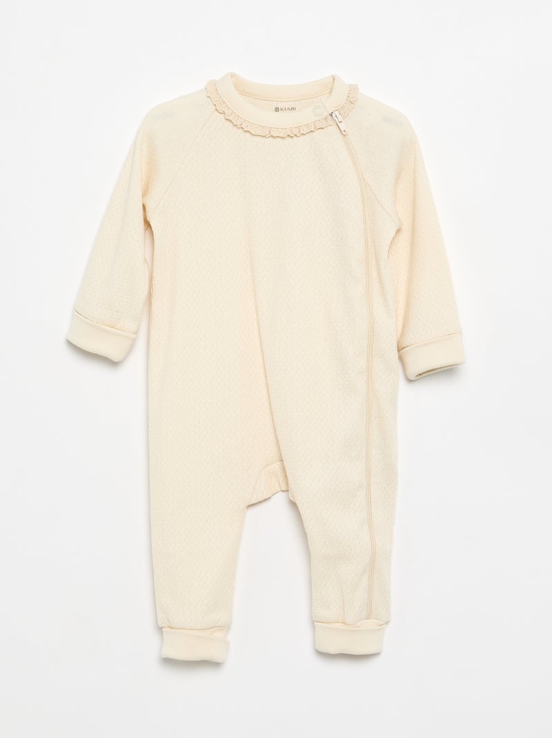 Set of 2 Thick Pointelle Knit Sleepsuits Beige - Kiabi