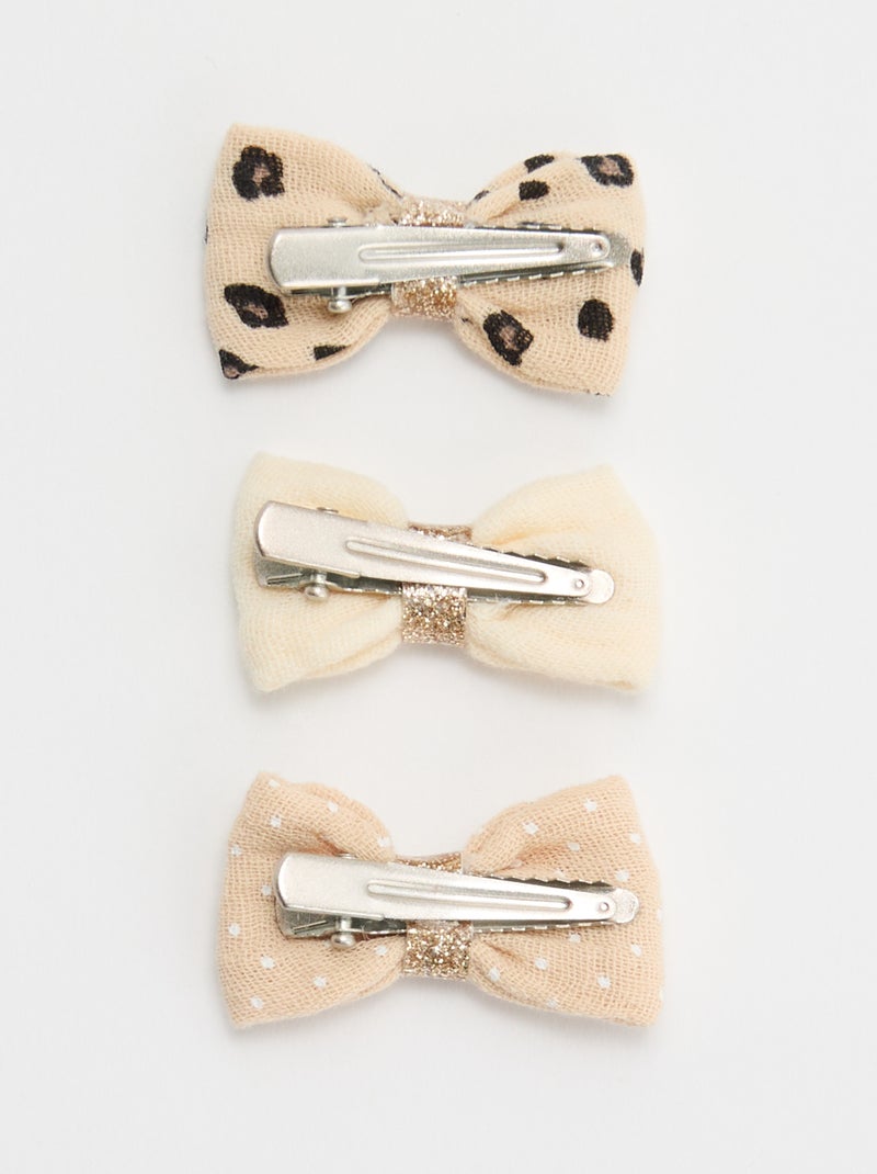 Set of 3 Bow Crocodile Hair Clips Beige - Kiabi