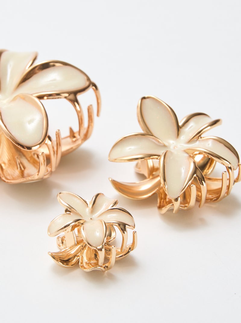 Set of 3 Golden Flower Hair Clips Beige - Kiabi