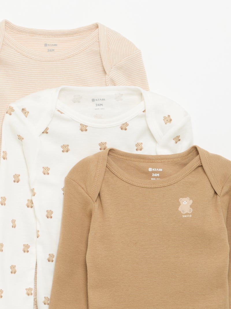 Set of 3 long-sleeved bodysuits Brown - Kiabi