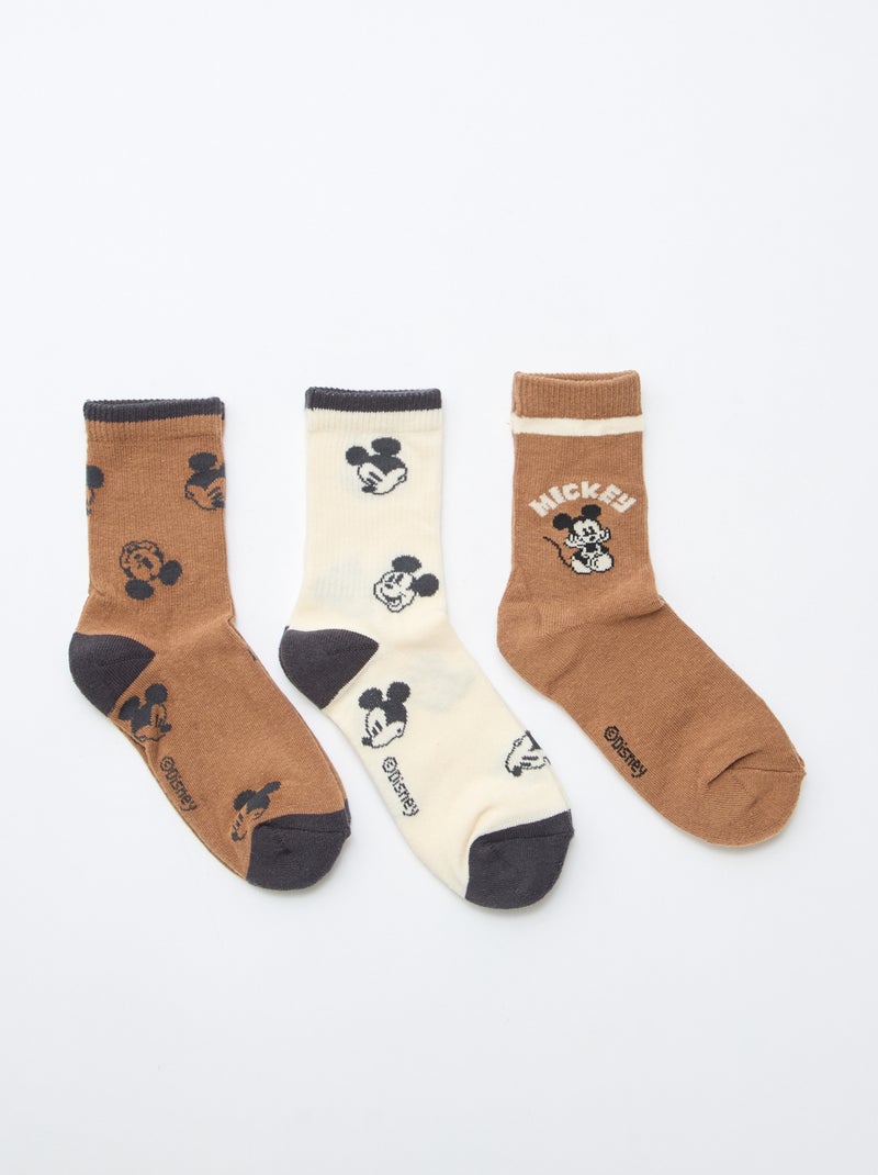 Set of 3 'Mickey' Fun Socks Brown - Kiabi