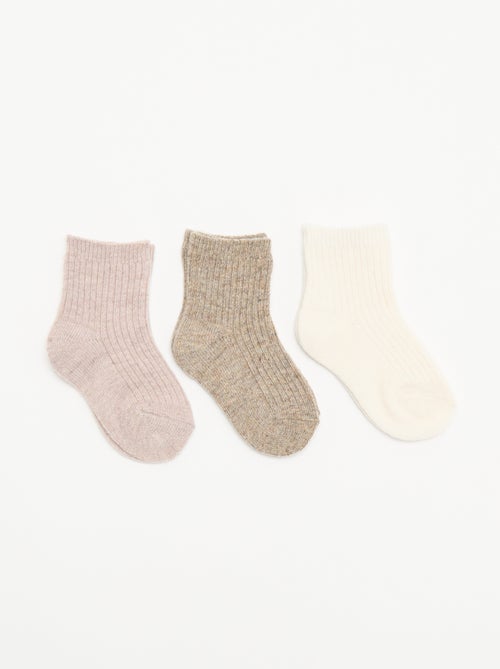 Set of 3 Pairs of Ribbed Knit Socks - Kiabi