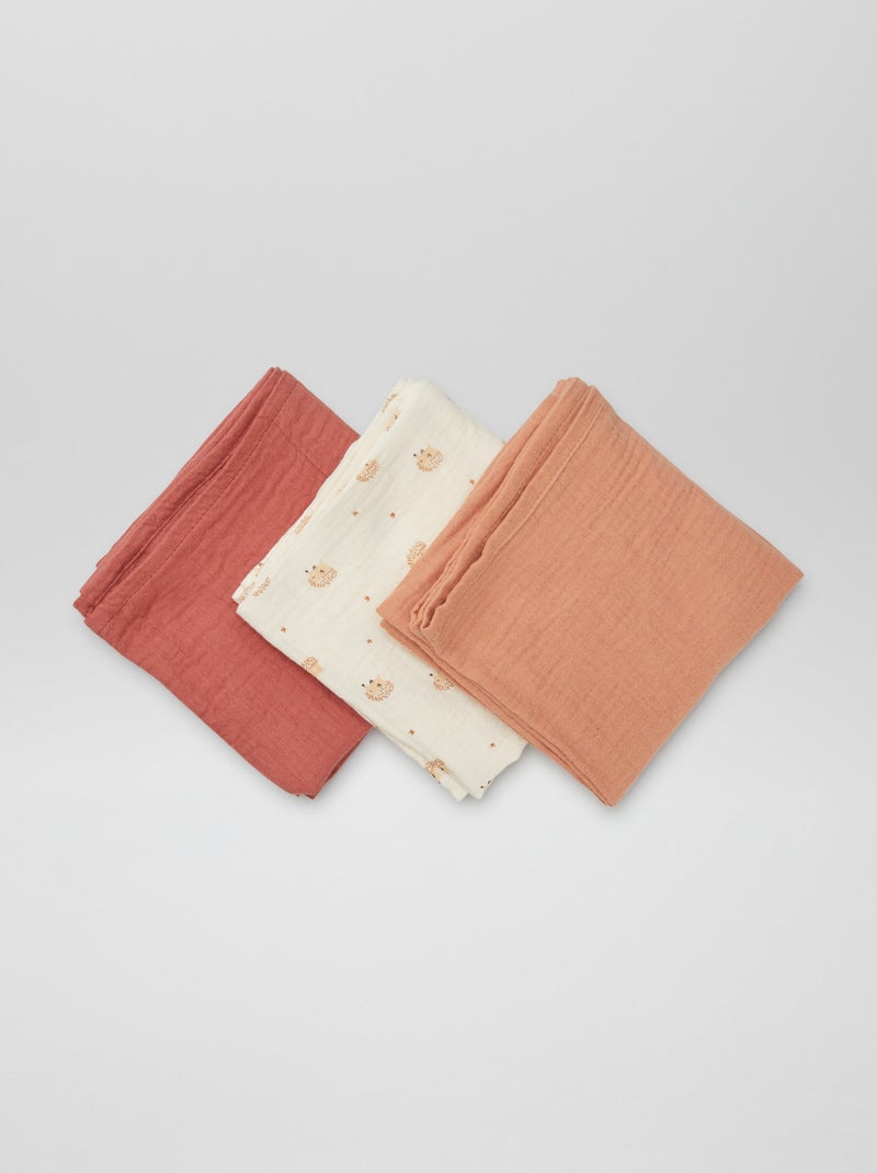 Set of 3 Printed Muslin Squares BEIGE - Kiabi