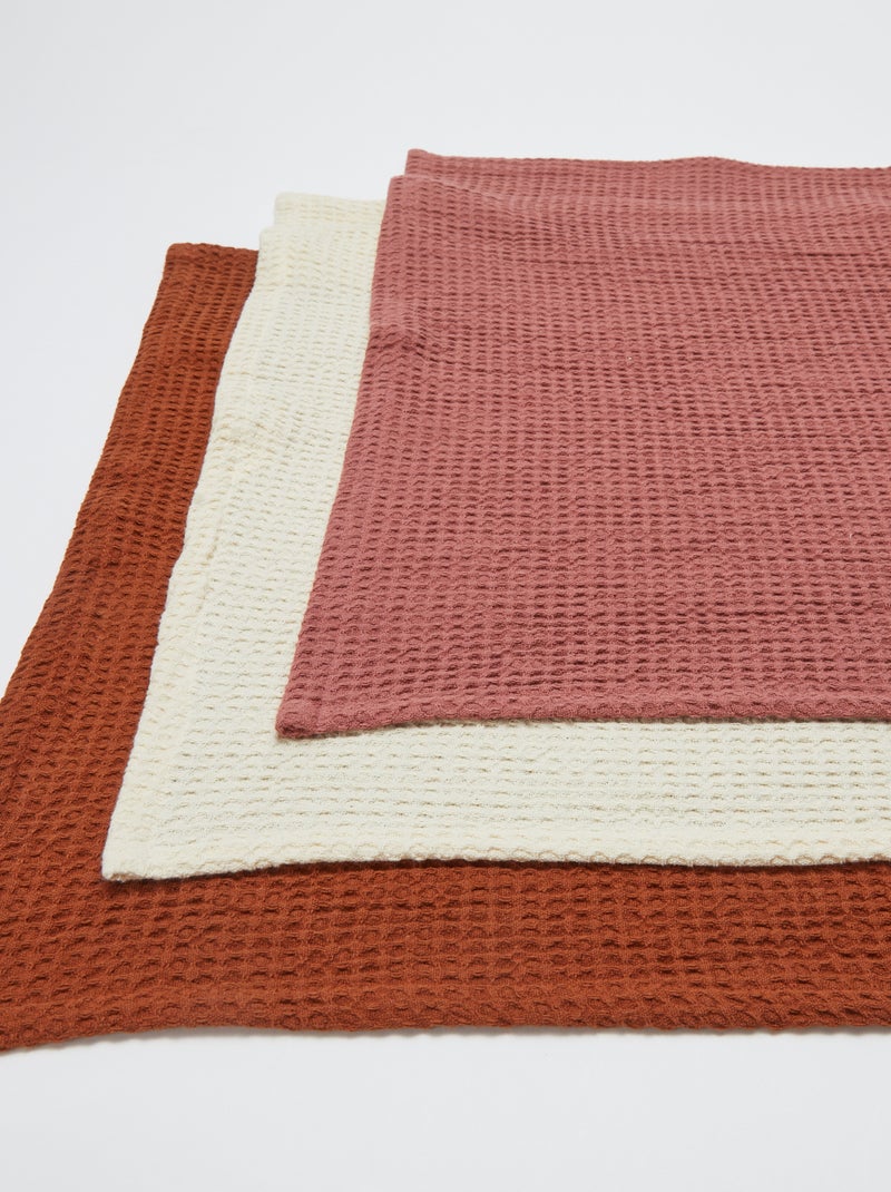Set of 3 Rectangular Honeycomb Tea Towels ORANGE - Kiabi