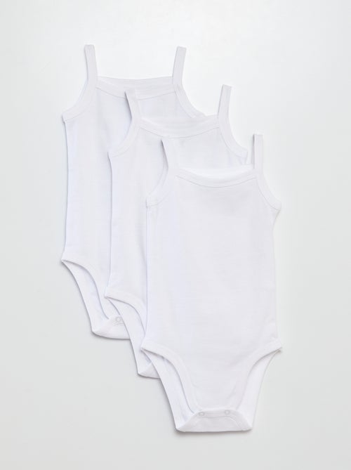 Set of 3 white bodysuits with thin straps - Kiabi Set of 3 white bodysuits with thin straps - Kiabi