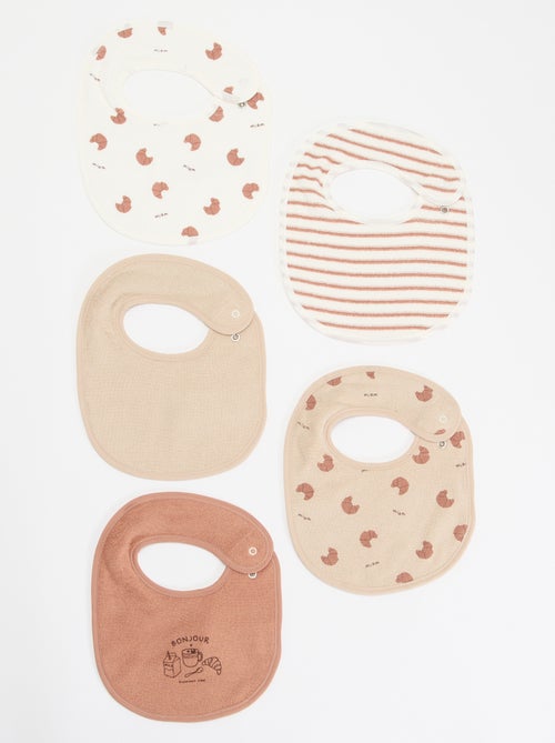 Set of 5 bibs with fun prints and snap closures - Kiabi