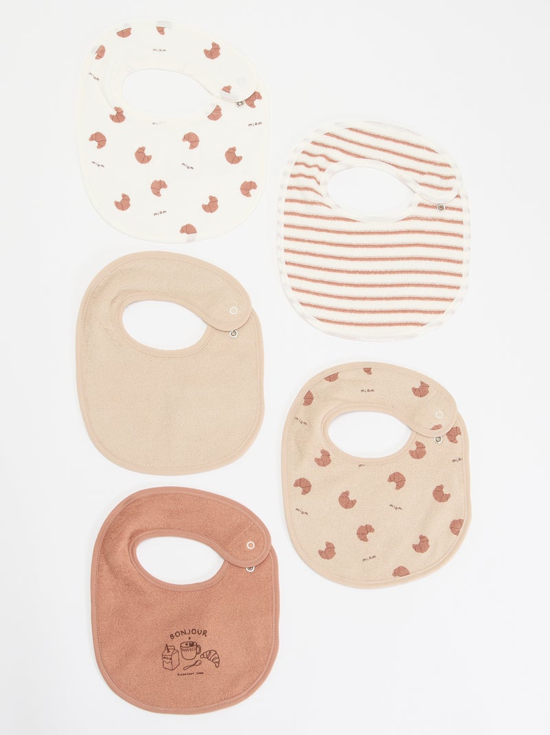 Set of 5 bibs with fun prints and snap closures Brown - Kiabi