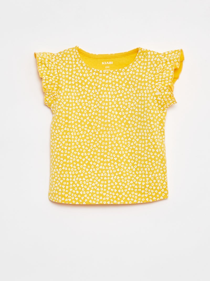Set: T-Shirt mit Rüschenärmeln und gemusterte Shorts – 2-teilig GELB - Kiabi