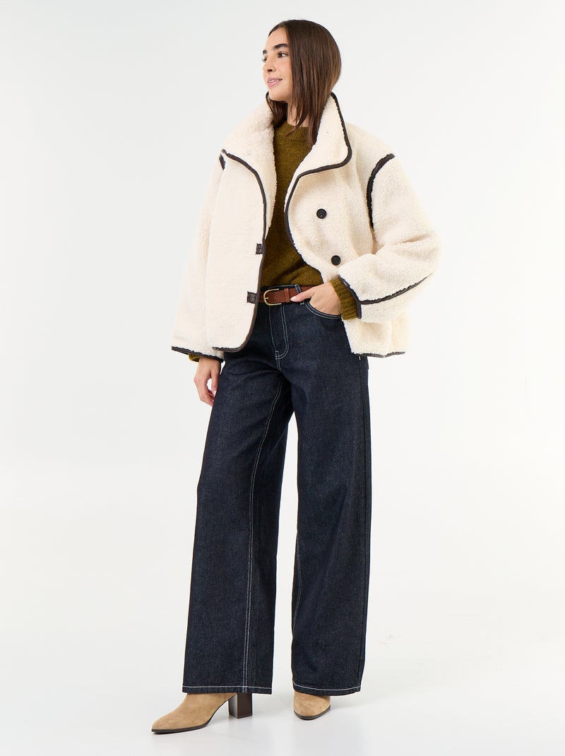Shearling-look coat with contrasting trims Beige - Kiabi
