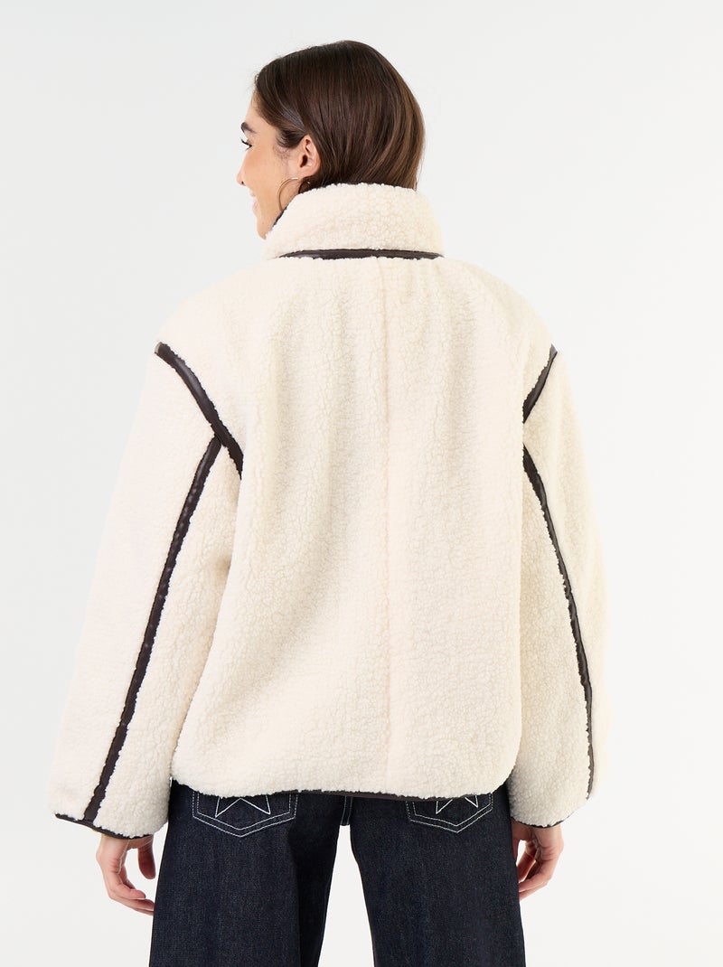 Shearling-look coat with contrasting trims Beige - Kiabi