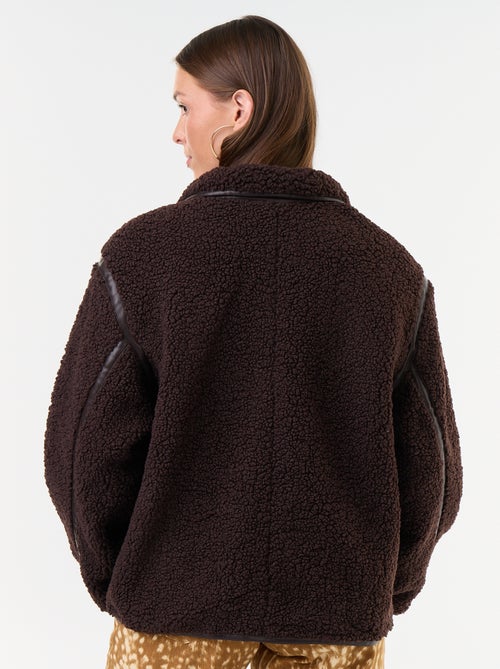 Shearling-look coat with contrasting trims - Kiabi