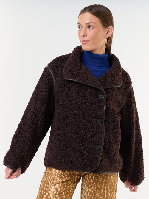 Shearling-look coat with contrasting trims - Kiabi