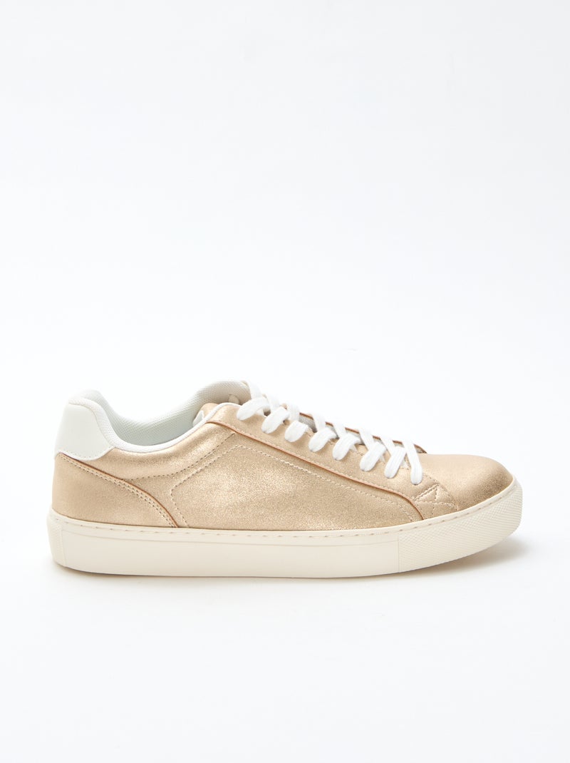 Shiny Suedette Low-Top Sneakers Yellow - Kiabi