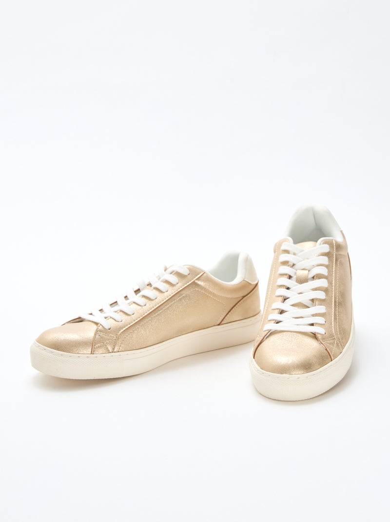 Shiny Suedette Low-Top Sneakers Yellow - Kiabi