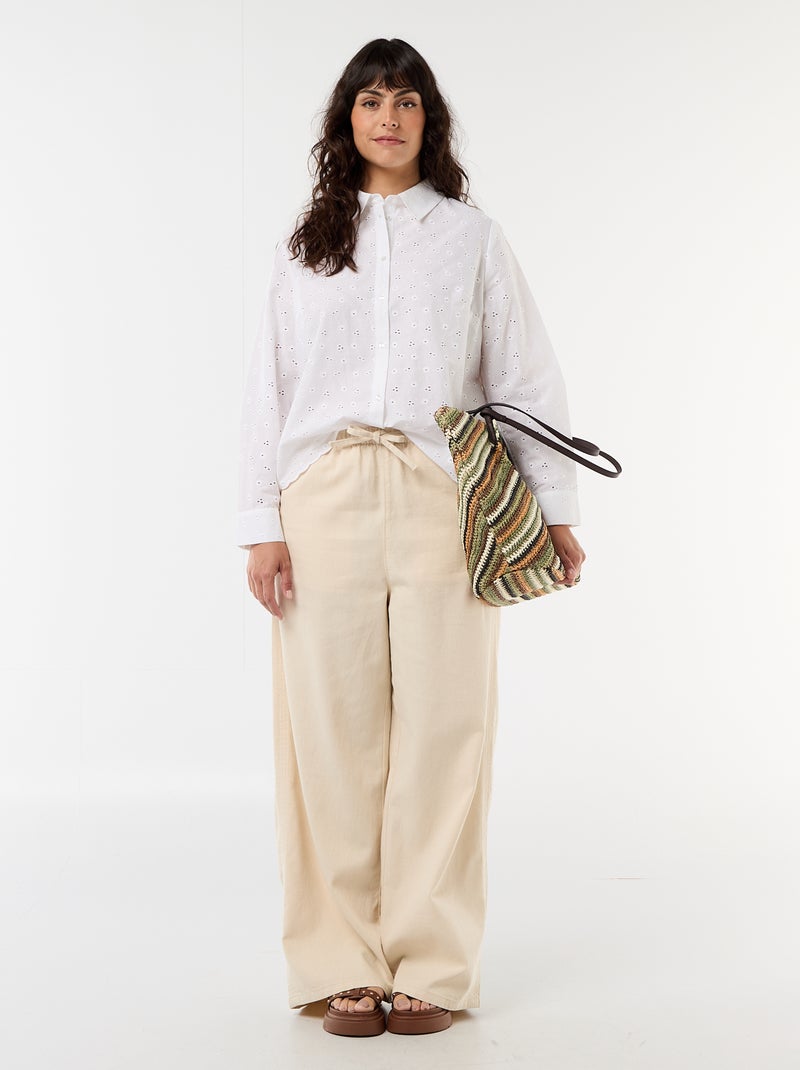 Shirt with Broderie Anglaise and Wavy Details White - Kiabi