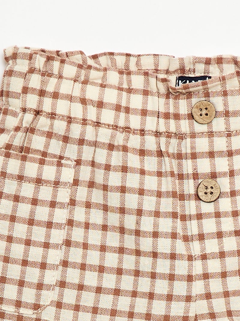 Short à carreaux en coton et lin Marron - Kiabi