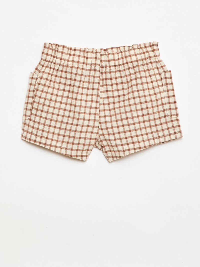 Short à carreaux en coton et lin Marron - Kiabi