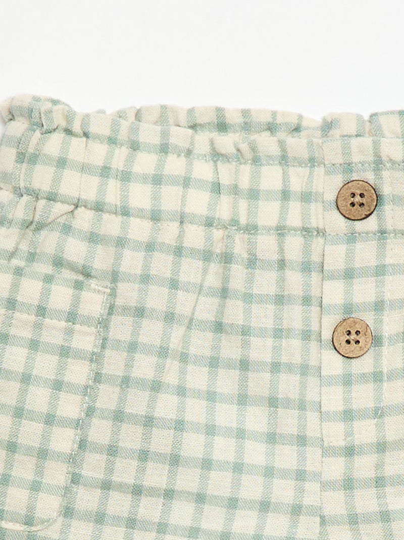 Short à carreaux en coton et lin Vert - Kiabi