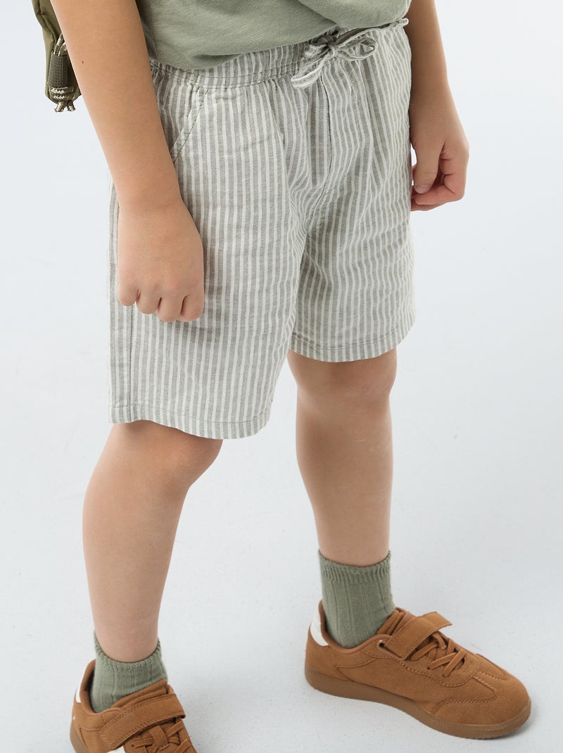 Short a righe leggero in misto lino Kaki - Kiabi