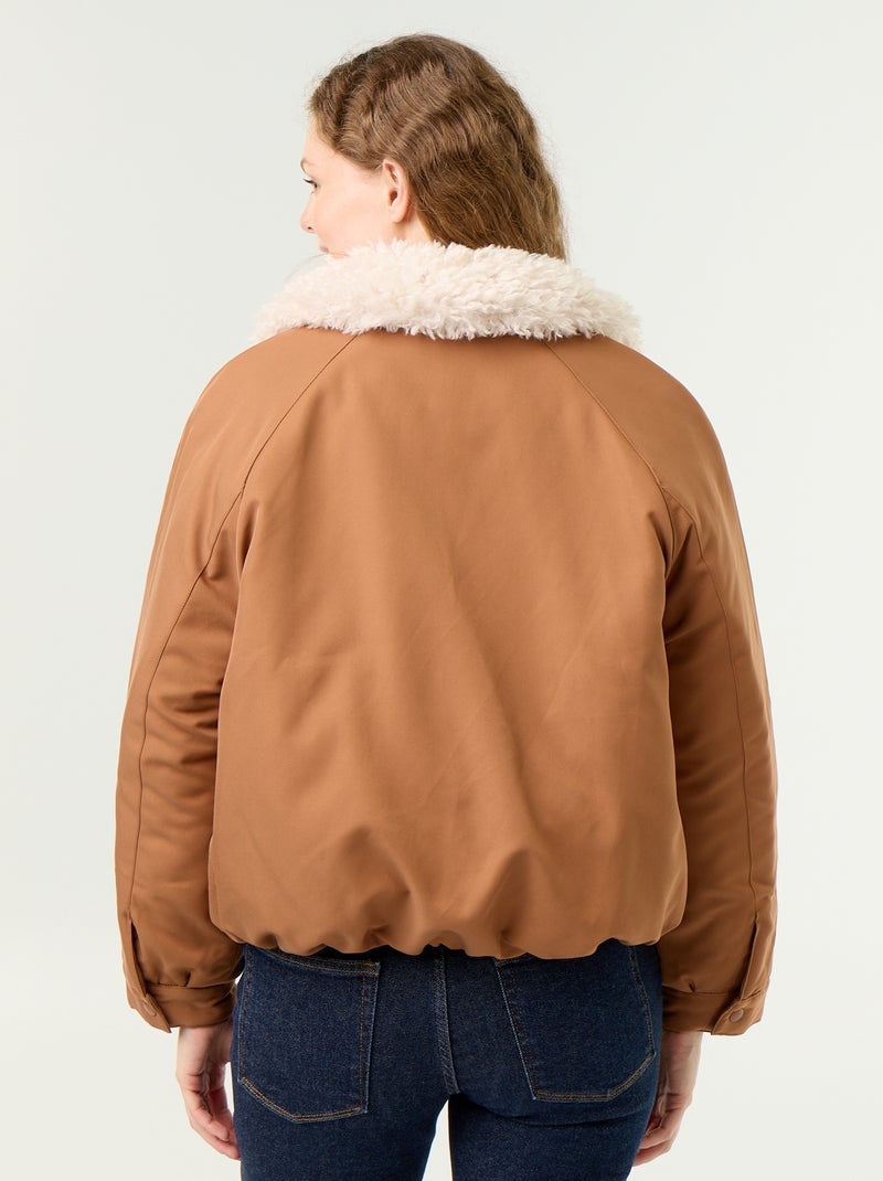 Short bomber jacket with faux shearling collar Brown - Kiabi