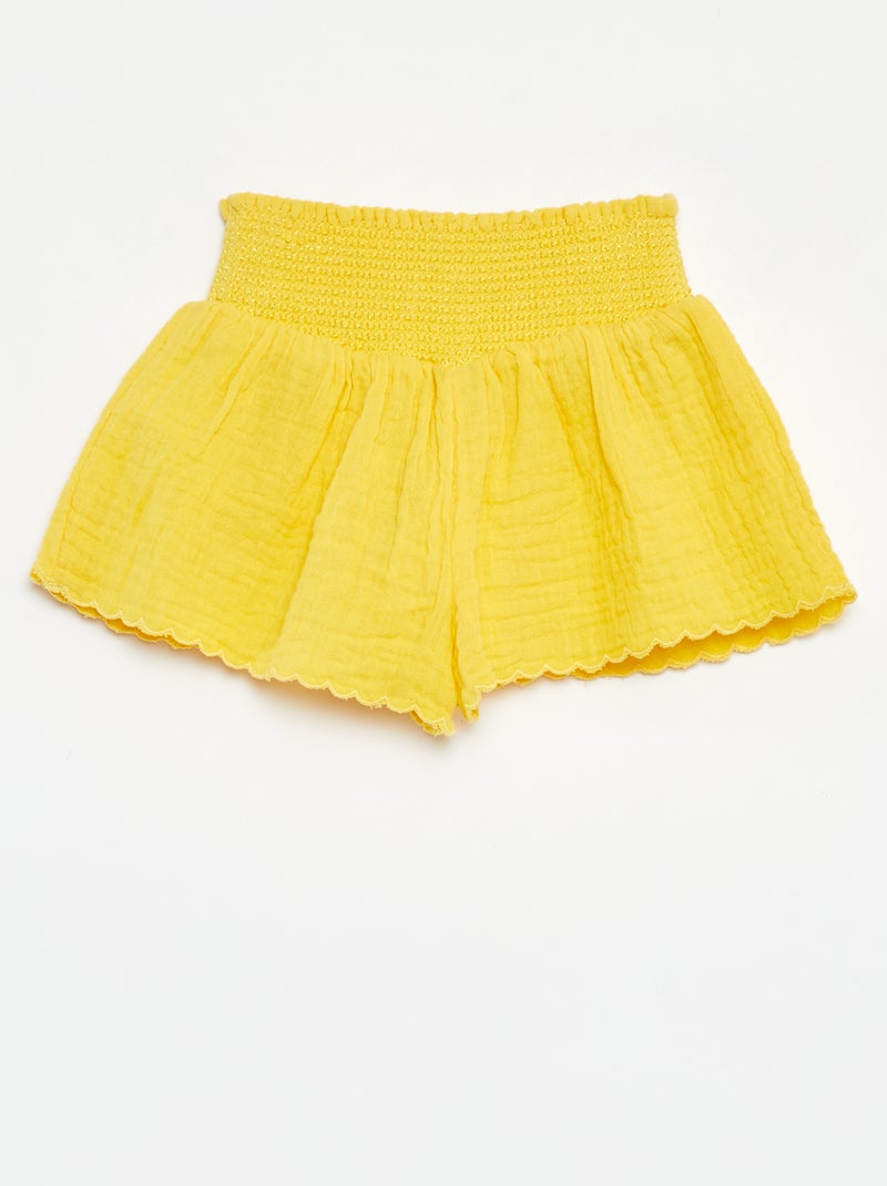 Short brodé en gaze de coton JAUNE - Kiabi
