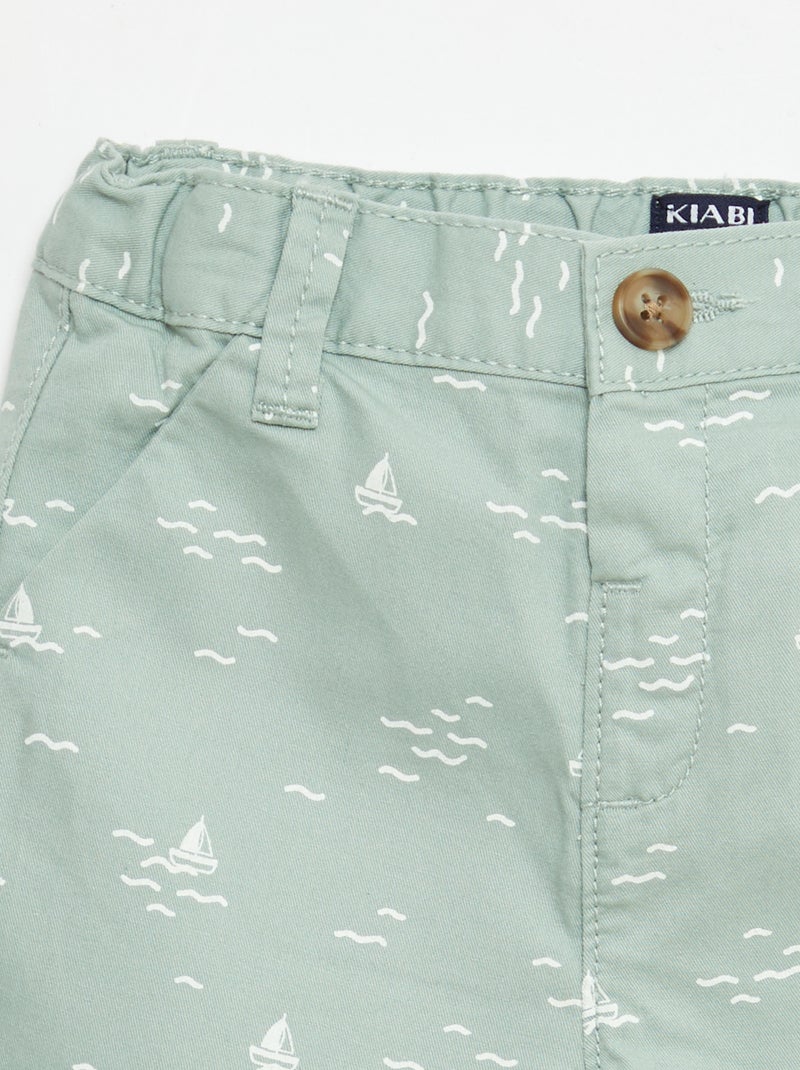 Short chino avec taille ajustable Vert - Kiabi