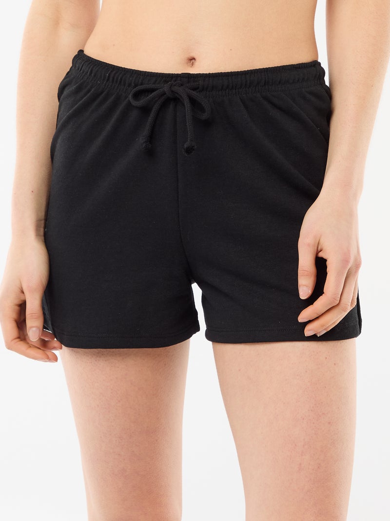 Short corto in cotone tinta unita con coulisse Nero - Kiabi