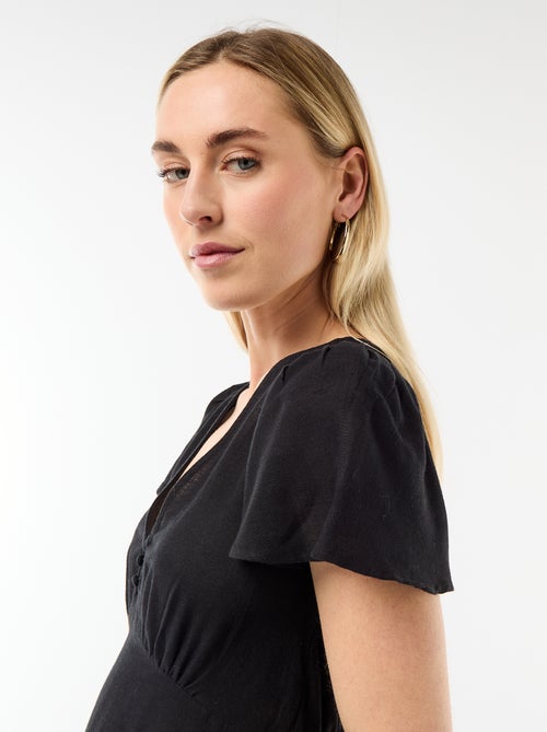 Short cotton and linen dress with butterfly sleeves - Kiabi