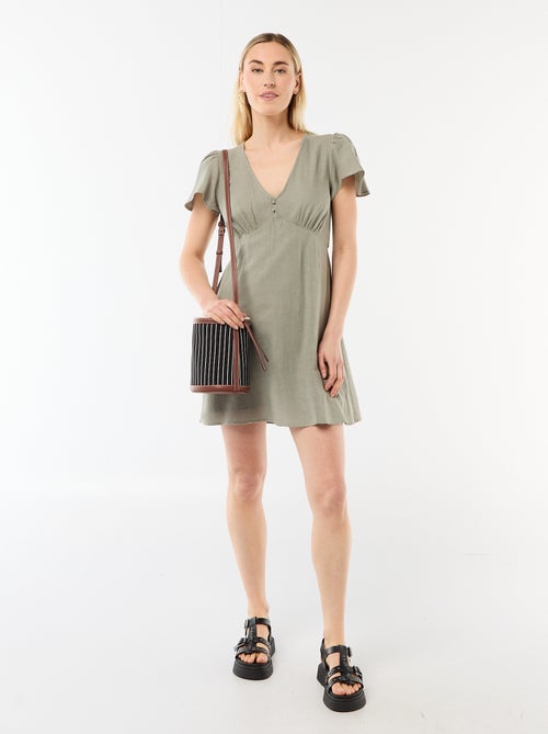 Short cotton and linen dress with butterfly sleeves - Kiabi Short cotton and linen dress with butterfly sleeves - Kiabi
