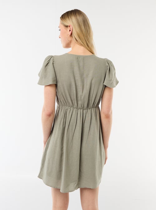 Short cotton and linen dress with butterfly sleeves - Kiabi Short cotton and linen dress with butterfly sleeves - Kiabi