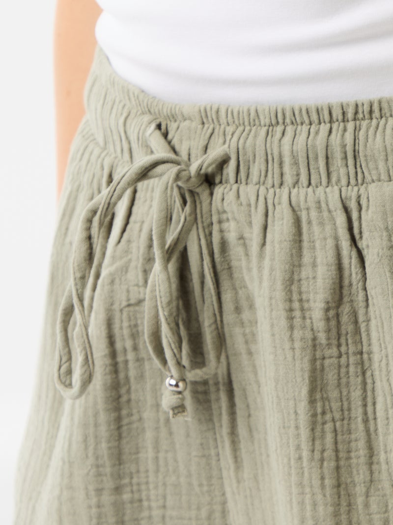 Short Cotton Gauze Shorts Green - Kiabi