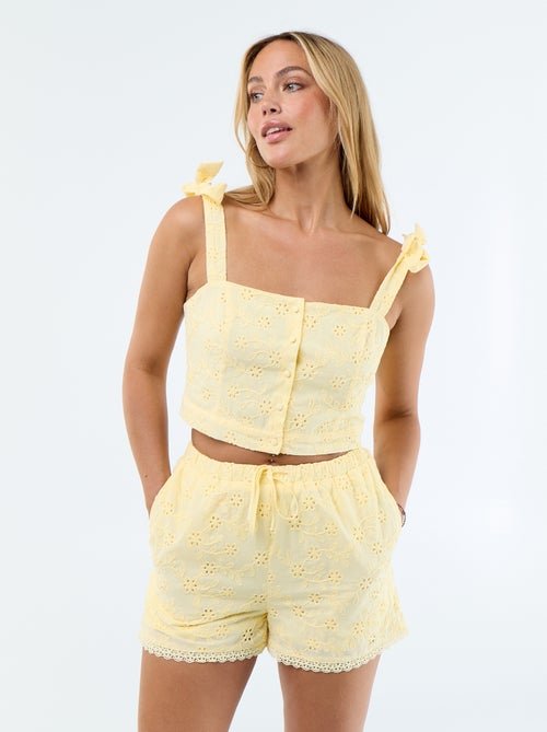 Short court broderies anglaises en coton uni - Kiabi
