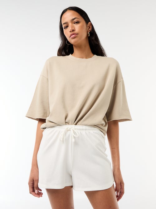 Short court en coton uni avec lien - Kiabi