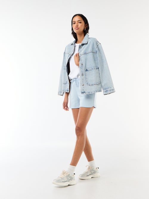 Short court en coton uni avec lien - Kiabi