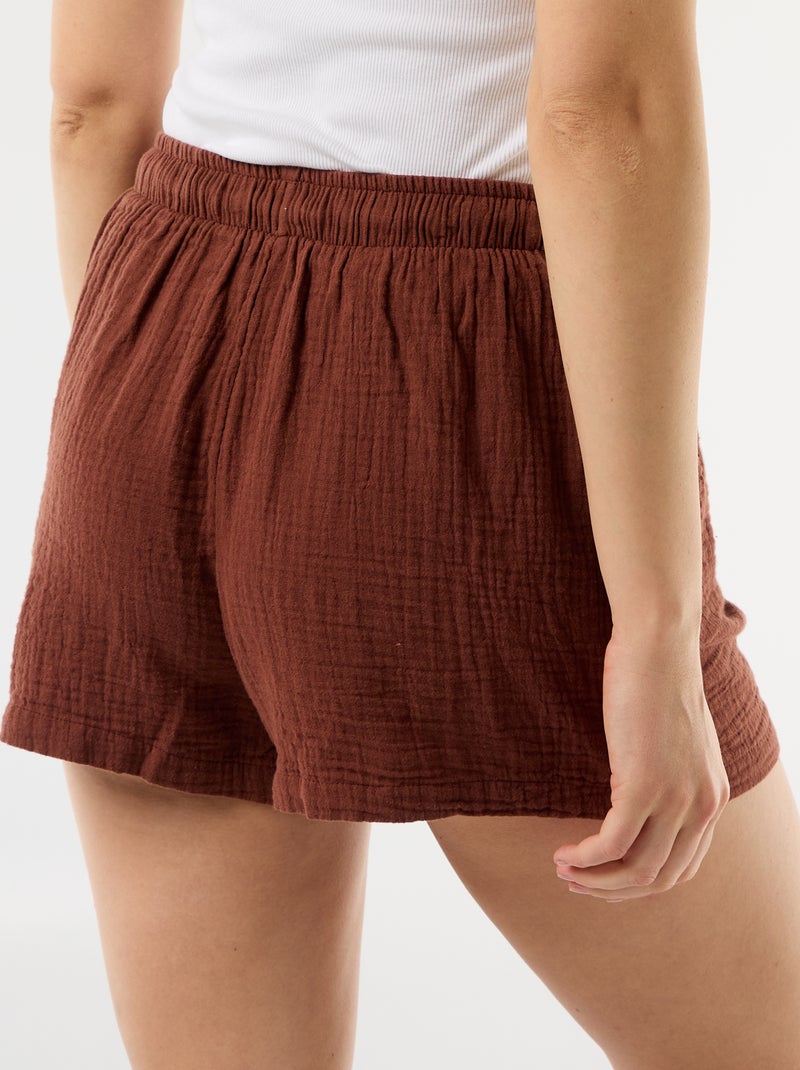 Short court en gaze de coton Marron - Kiabi