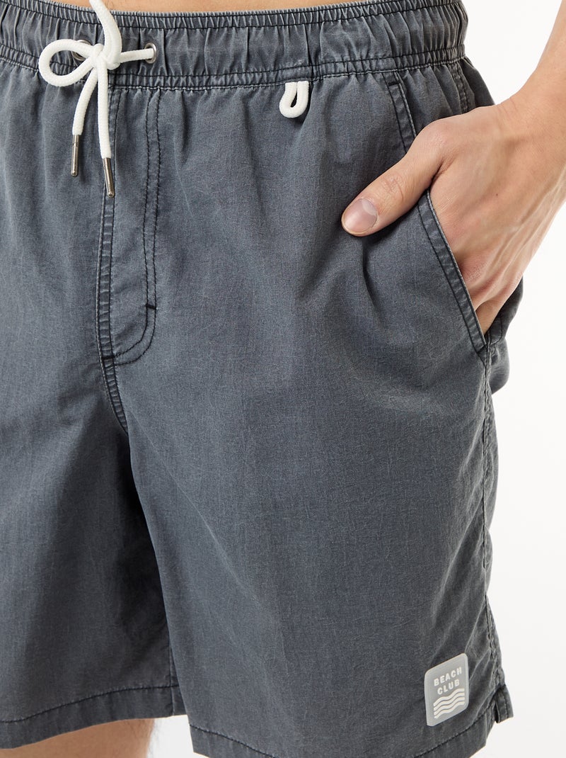 Short de bain uni avec poches Noir - Kiabi