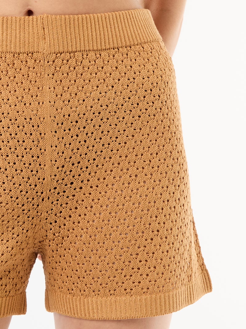 Short de plage en maille crochet Marron - Kiabi