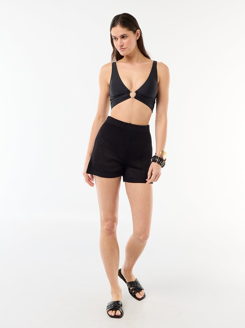 Short de plage en maille crochet Noir - Kiabi