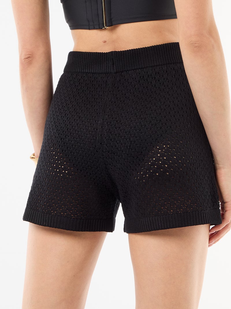 Short de plage en maille crochet Noir - Kiabi