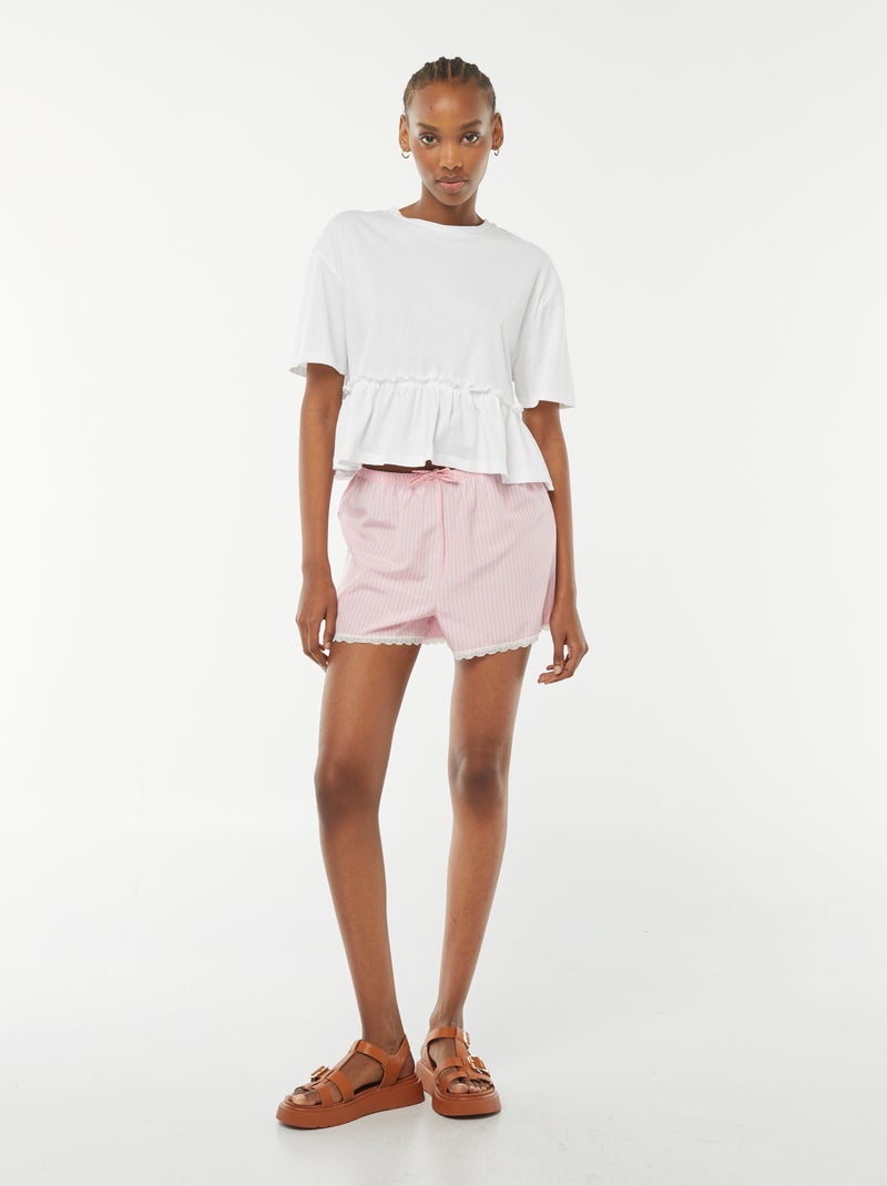 Short de pyjama avec base en dentelle Rose - Kiabi